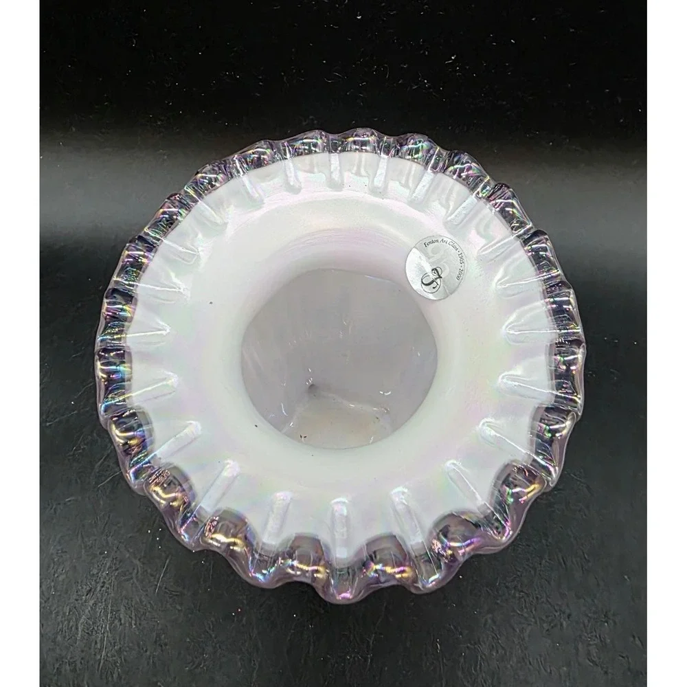 Vintage Fenton Art Glass 95th Anniversary Crimped Pink Cased Vase 5